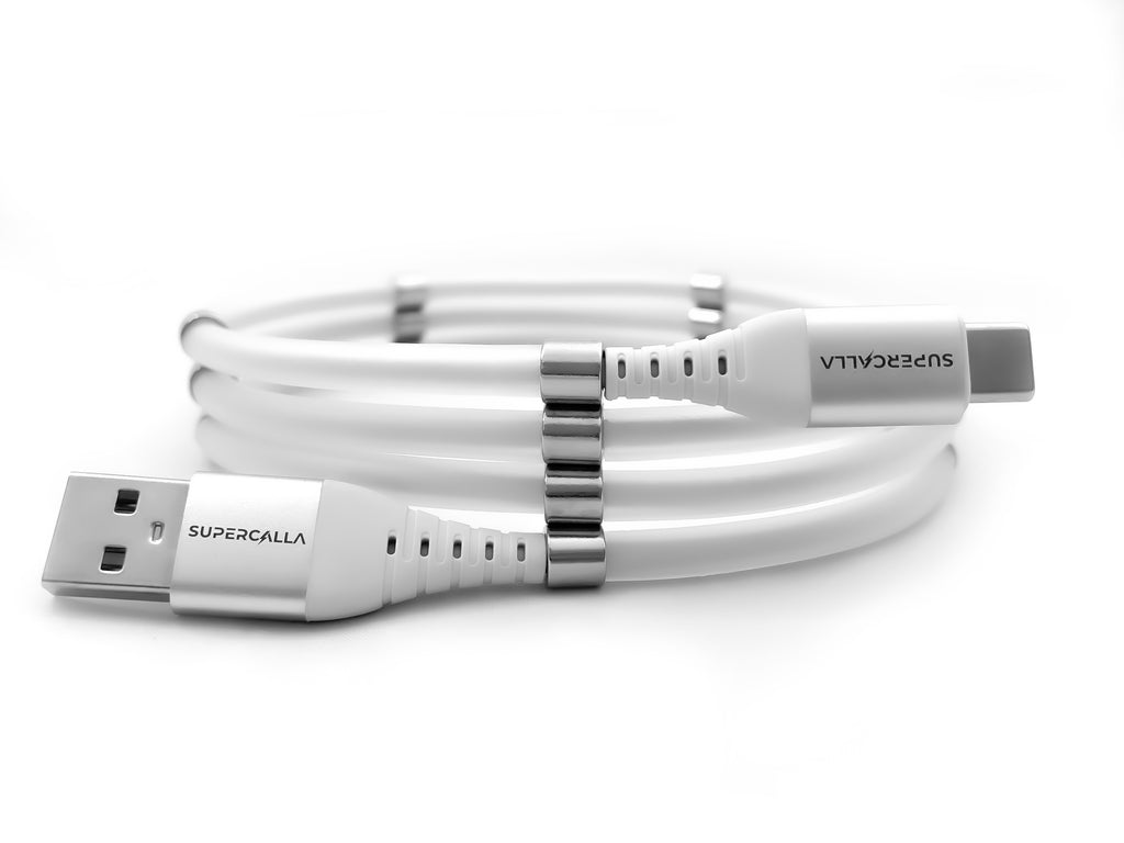 SuperCalla Magnetic Data Charging Cable USB C to USB A Diamond White