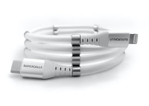 Open image in slideshow, SuperCalla Magnetic Data Charging Cable iPhone to USB C Diamond White
